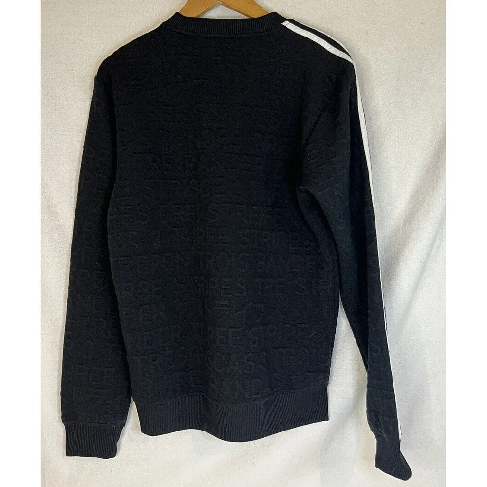 ADIDAS Mens Black Pullover Sweatshirt Typography Tonal All Over Print Size Small